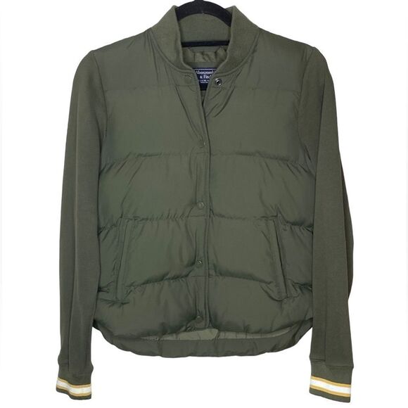 Abercrombie & Fitch AF XS Olive Green Snap Button Insulated Puffer Coat Jacket - Picture 2 of 4
